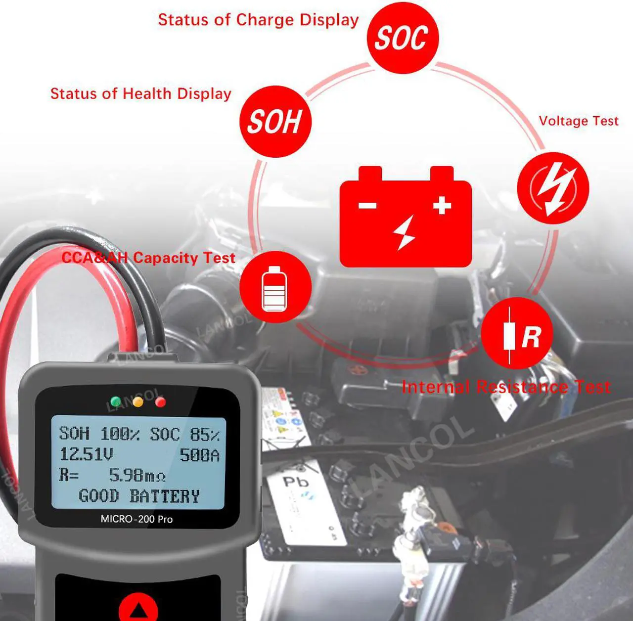 Alt view image 5 of 7 - Original LANCOL Micro-200 Pro 12V 24V Car Battery Tester IEC SAE CCA EN Digital Battery Analyzer Micro 200 Pro