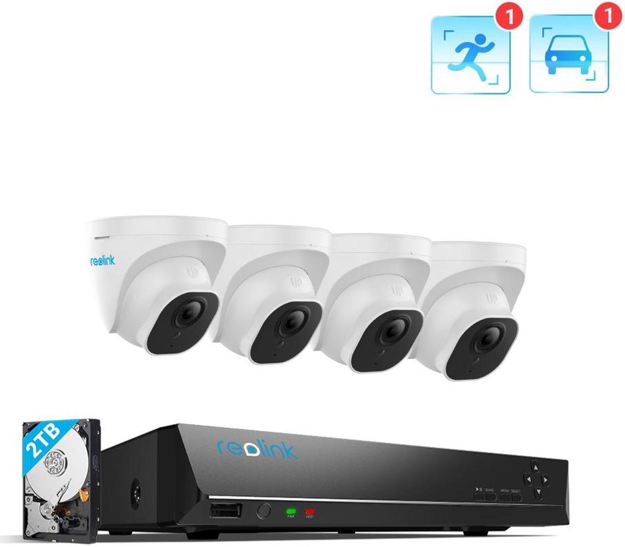 Reolink 8CH 4K Outdoor Security Camera System, 4pcs 8MP Smart Person/Vehicle Detection Wired PoE IP Dome Cameras, 8CH 2TB HDD NVR for 24/7 Recording Remote Access, RLK8-820D4-A