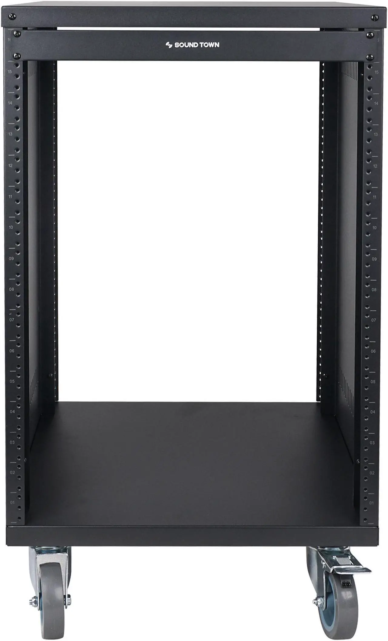 Alt view image 2 of 7 - STRK-M16U Sound Town 16U Universal Steel Rack, w/ 3" Locking Casters, Vented Side Panels for Audio Video, Server and Network Equipment (STRK-M16U)