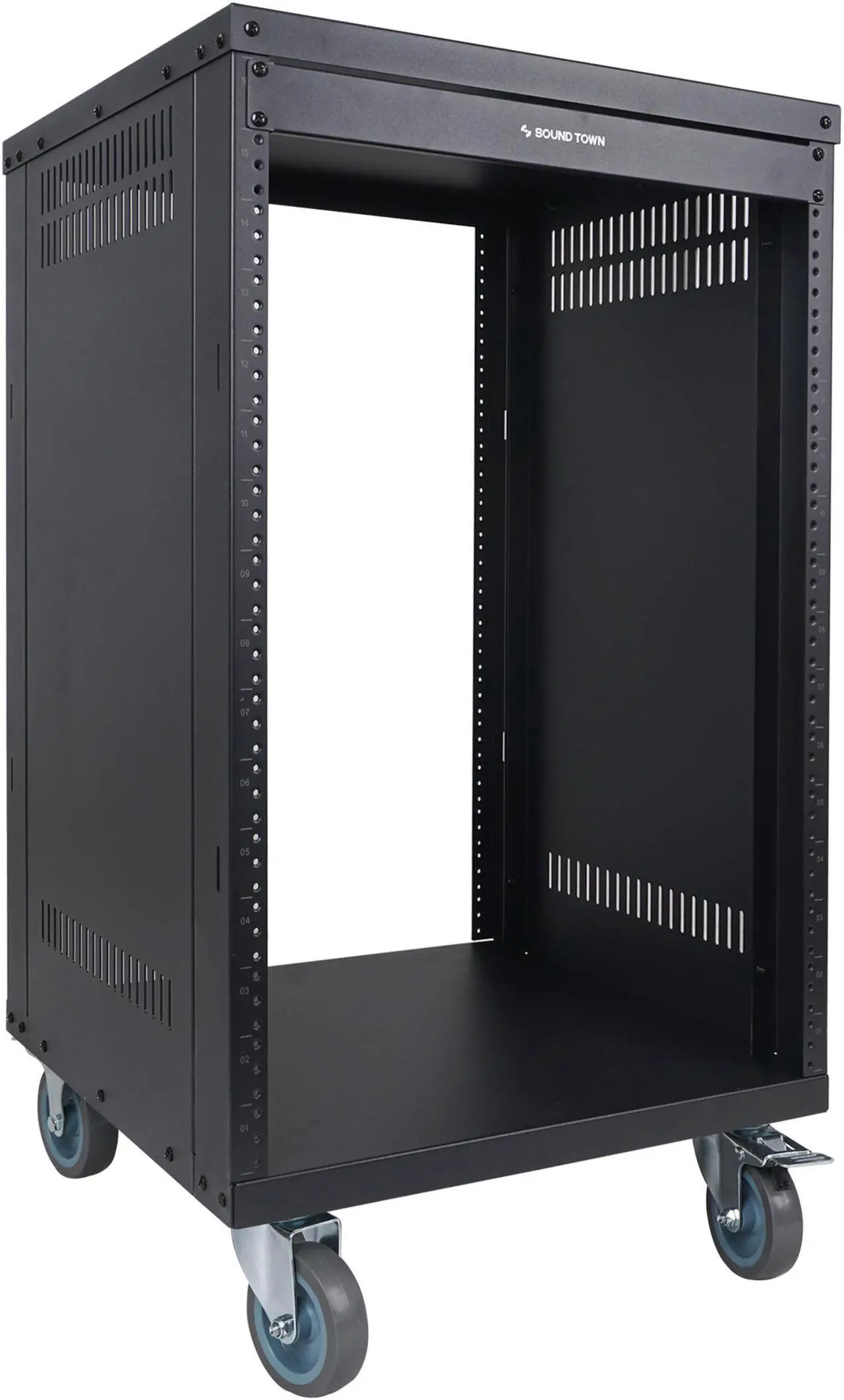Main image of STRK-M16U Sound Town 16U Universal Steel Rack, w/ 3" Locking Casters, Vented Side Panels for Audio Video, Server and Network Equipment (STRK-M16U)