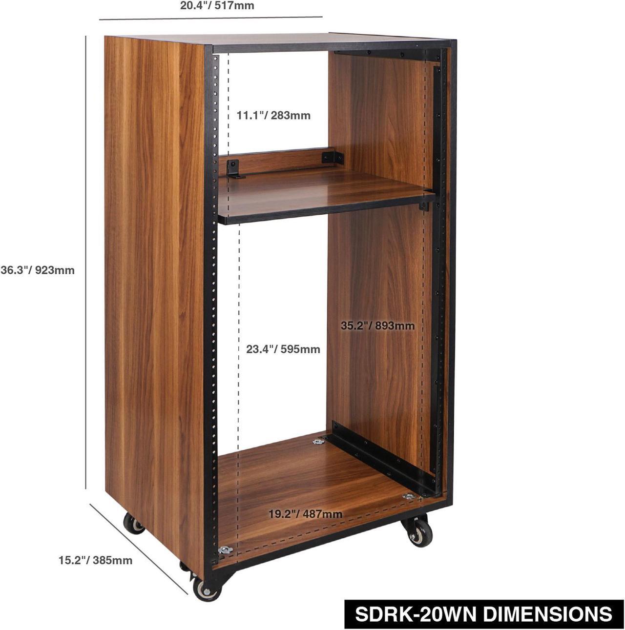Alt view image 5 of 6 - Sound Town DIY 20U Studio Rack with Furniture Grade Walnut Laminate, Rubber Feet, Casters (SDRK-20WN)