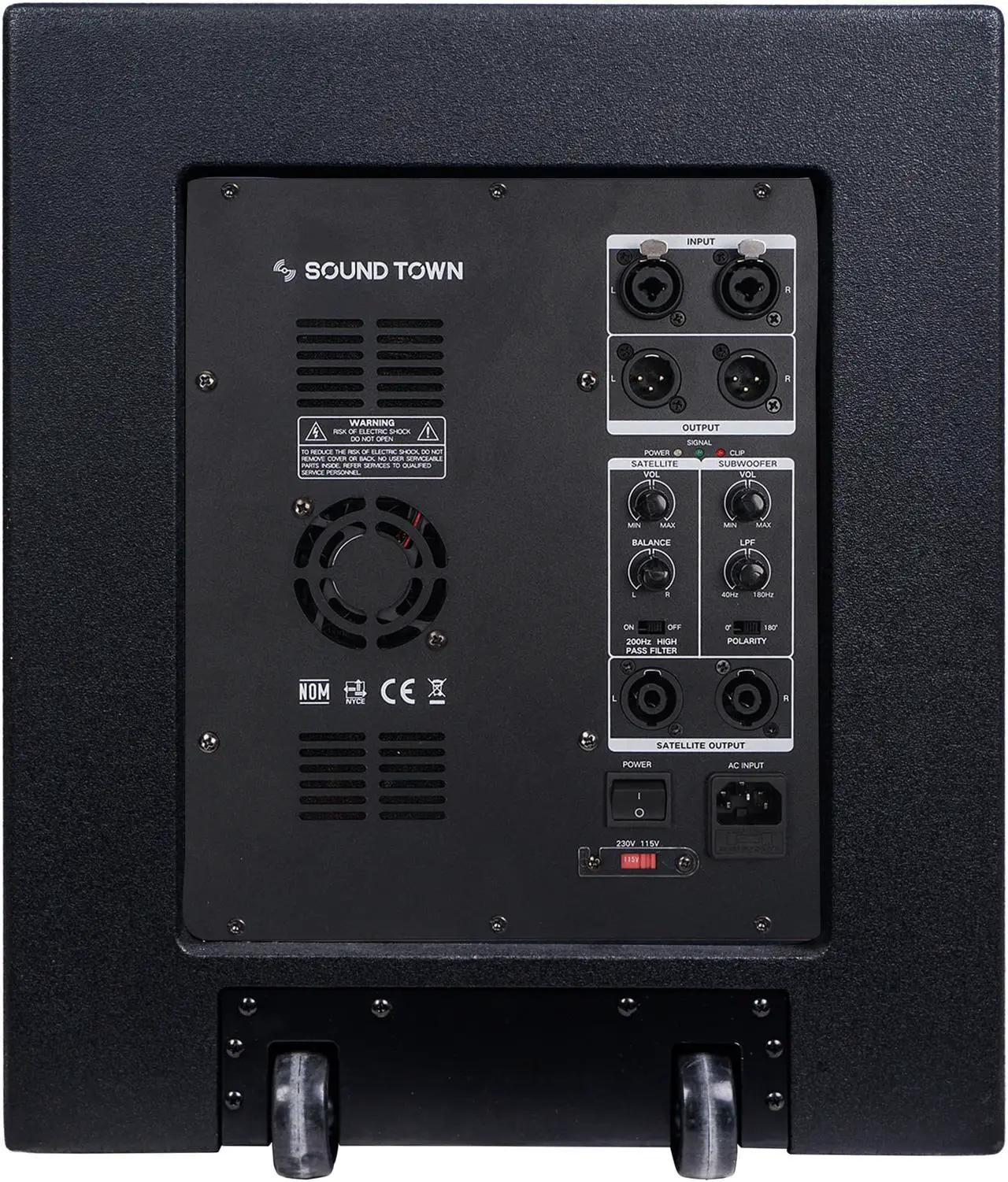 Alt view image 7 of 8 - Sound Town 1600 Watts 15” Powered Subwoofer with 2 Speaker Outputs, Plywood Enclosure and 2 Wheels, Black (CARPO-15SPW)