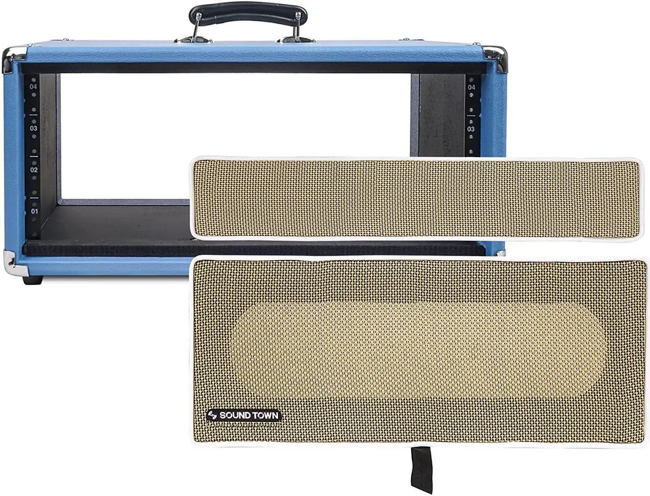 Alt view image 5 of 7 - Sound Town Vintage 4U Amp Rack Case, 12.5" Depth with Rubber Feet, Dust Cover, Kickstand, Beau Blue (STVRC-4BL)