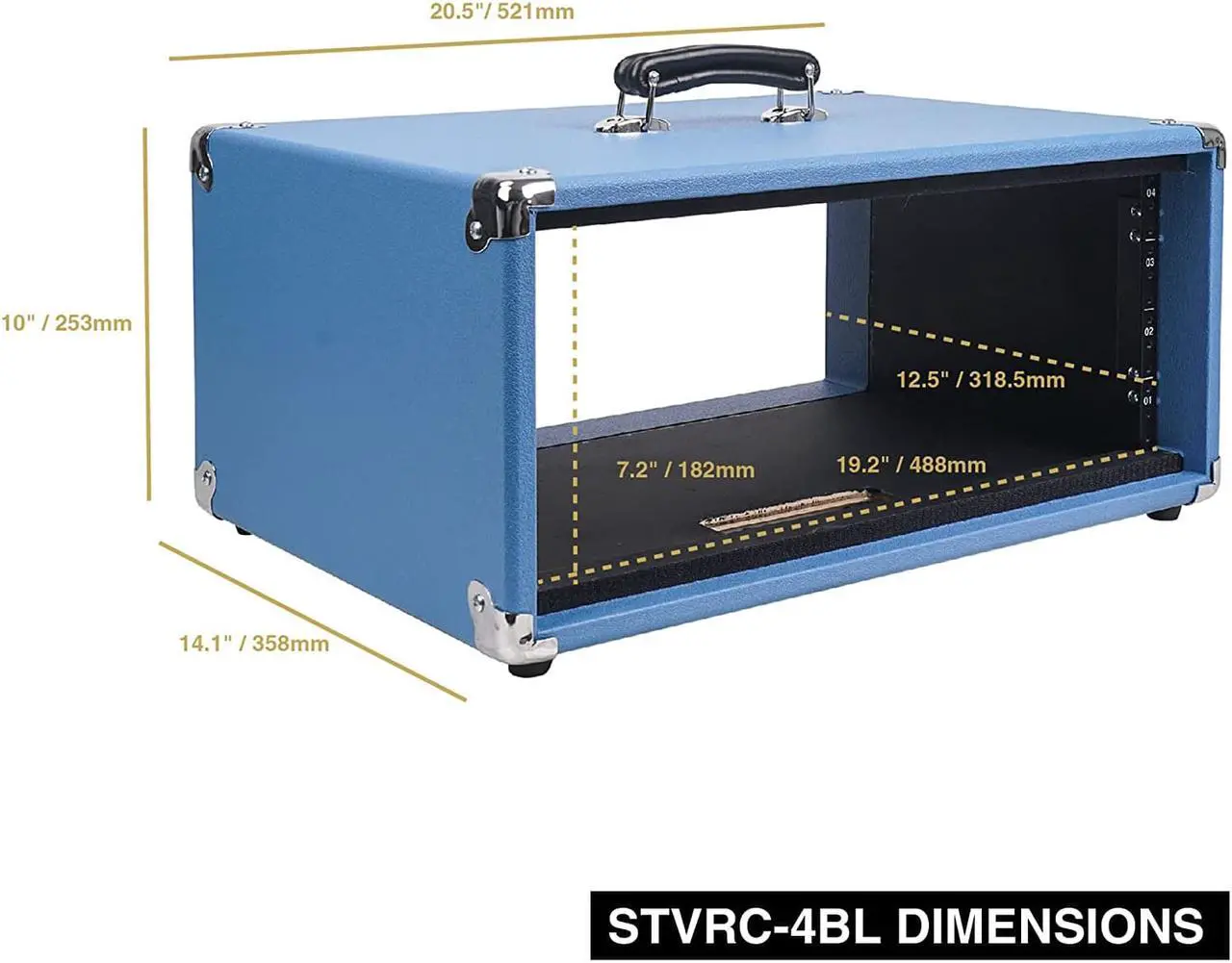 Alt view image 7 of 7 - Sound Town Vintage 4U Amp Rack Case, 12.5" Depth with Rubber Feet, Dust Cover, Kickstand, Beau Blue (STVRC-4BL)