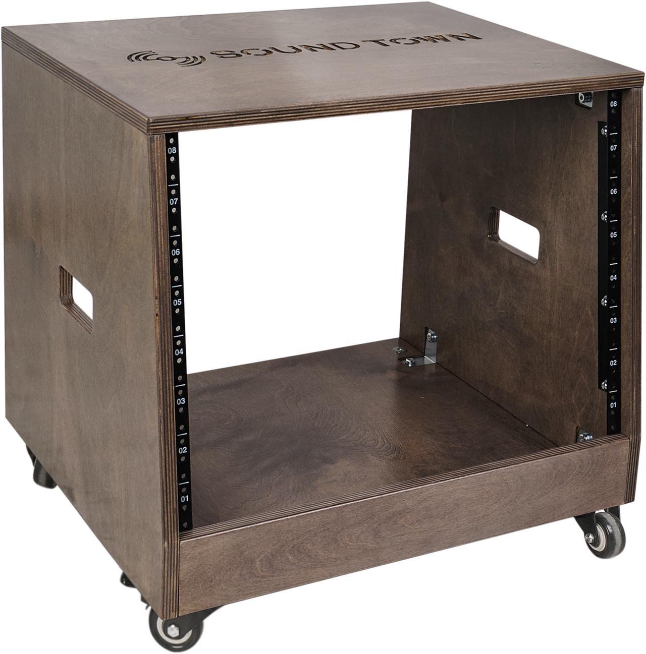 Alt view image 2 of 6 - Sound Town DIY Slanted 8U Studio Rack with Plywood, Weathered Gray, Rubber Feet, Casters (SDRK-8TB)