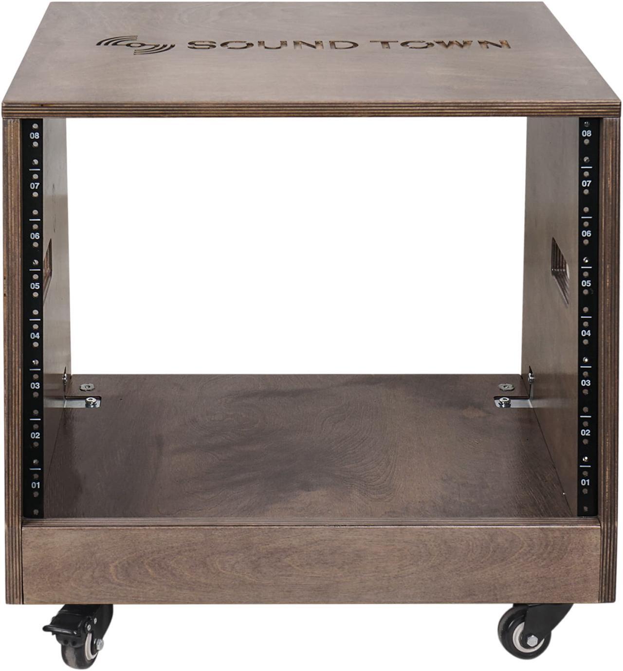Alt view image 3 of 6 - Sound Town DIY Slanted 8U Studio Rack with Plywood, Weathered Gray, Rubber Feet, Casters (SDRK-8TB)