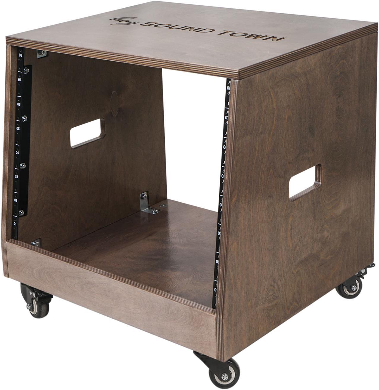 Alt view image 4 of 6 - Sound Town DIY Slanted 8U Studio Rack with Plywood, Weathered Gray, Rubber Feet, Casters (SDRK-8TB)