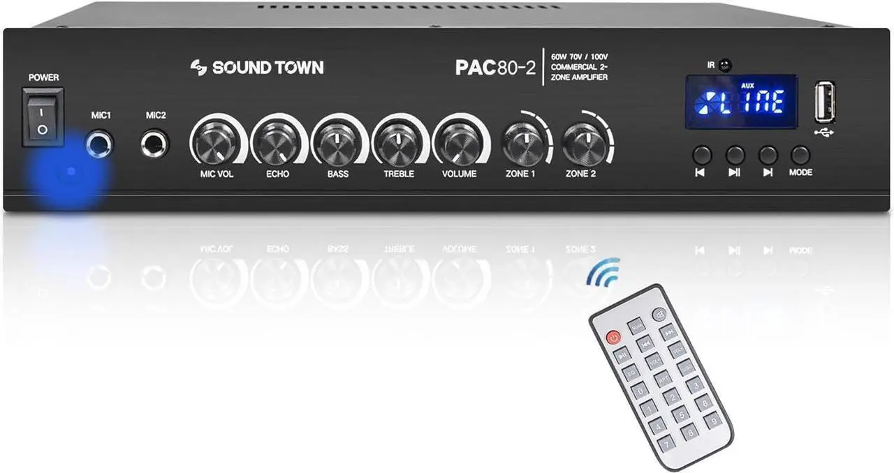 Alt view image 2 of 7 - Sound Town Commercial Restaurant Bluetooth Amplifier + Surface-Mount Speaker Set, with One 2-Zone 70V/100V Amplifier with Bluetooth, 4 x 4.5-Inch Surface-Mount Speakers, White (PAC80X4TV4W)