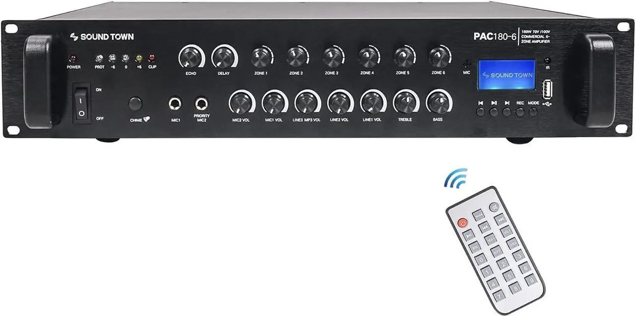 Alt view image 2 of 7 - Sound Town Commercial Restaurant Bluetooth Amplifier + Surface-Mount Speaker Set, with One 6-Zone 70V/100V Amplifier with Bluetooth, 6 x 4.5-Inch Surface-Mount Speakers, White (PAC180X6TV4W)