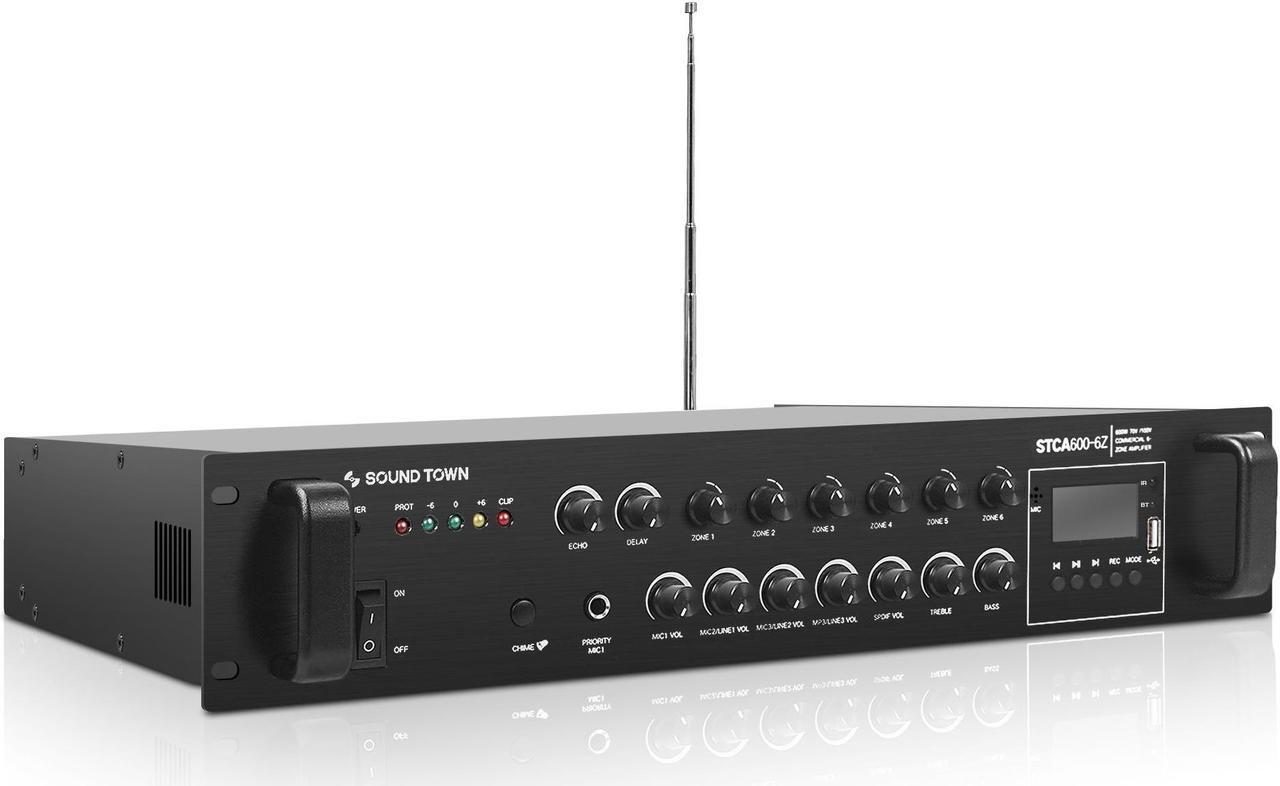 Alt view image 2 of 5 - Sound Town 600W 6-Zone 70V/100V Commercial Power Amplifier with Bluetooth, Optical, Phantom Power, for Restaurants, Lounges, Bars, Pubs, Schools (STCA600-6Z)