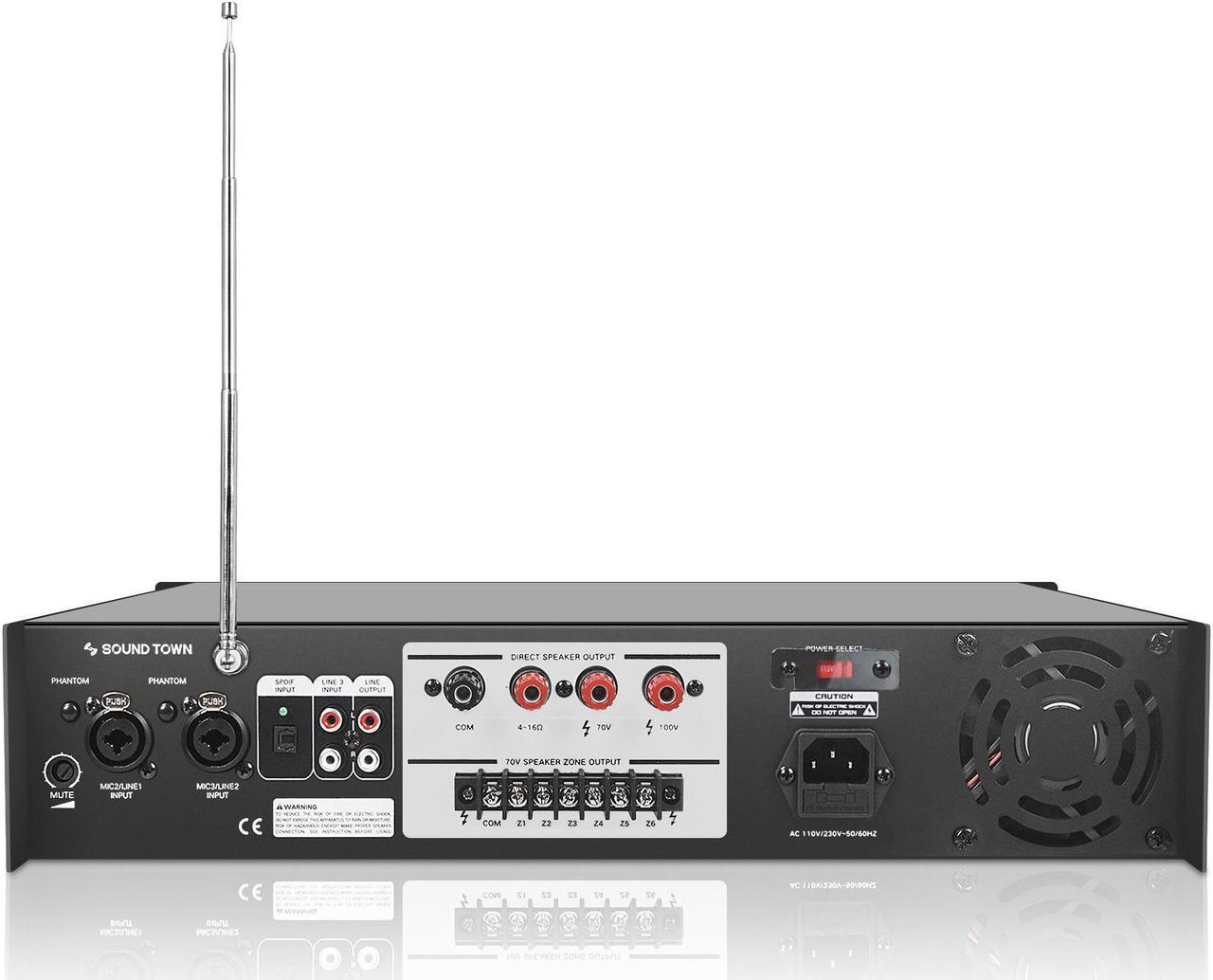 Alt view image 4 of 5 - Sound Town 600W 6-Zone 70V/100V Commercial Power Amplifier with Bluetooth, Optical, Phantom Power, for Restaurants, Lounges, Bars, Pubs, Schools (STCA600-6Z)