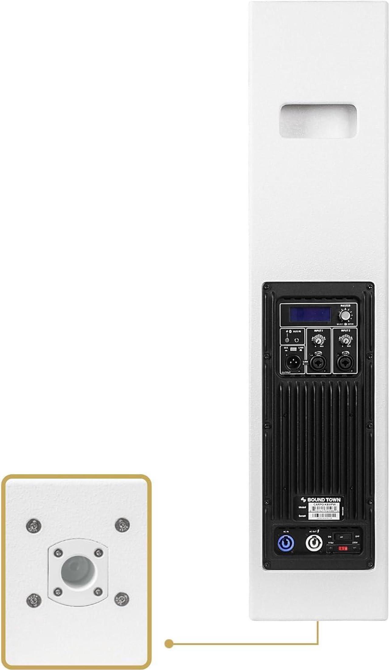 Alt view image 5 of 7 - Sound Town High-Power Powered Column Line Array Speaker with 4x6.5-Inch Woofers, Dual Compression Drivers, Class-D w/DSP, TWS, Birch Plywood, Wall Mount for Conference, White (CARPO-K8WPW)