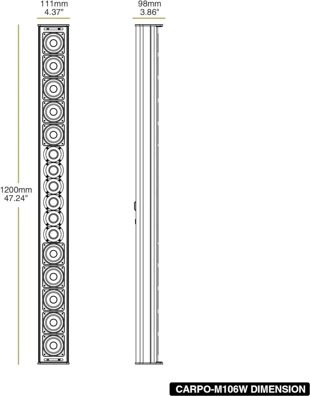Alt view image 6 of 7 - Sound Town Weather-Resistant Compact Aluminum Line Array Column Speaker with Wall Mount Bracket, 10 x 3 Woofers, 6 x 1.2 Dome Tweeters, White, for Church, Indoor & Outdoor Installation (CARPO-M106W)