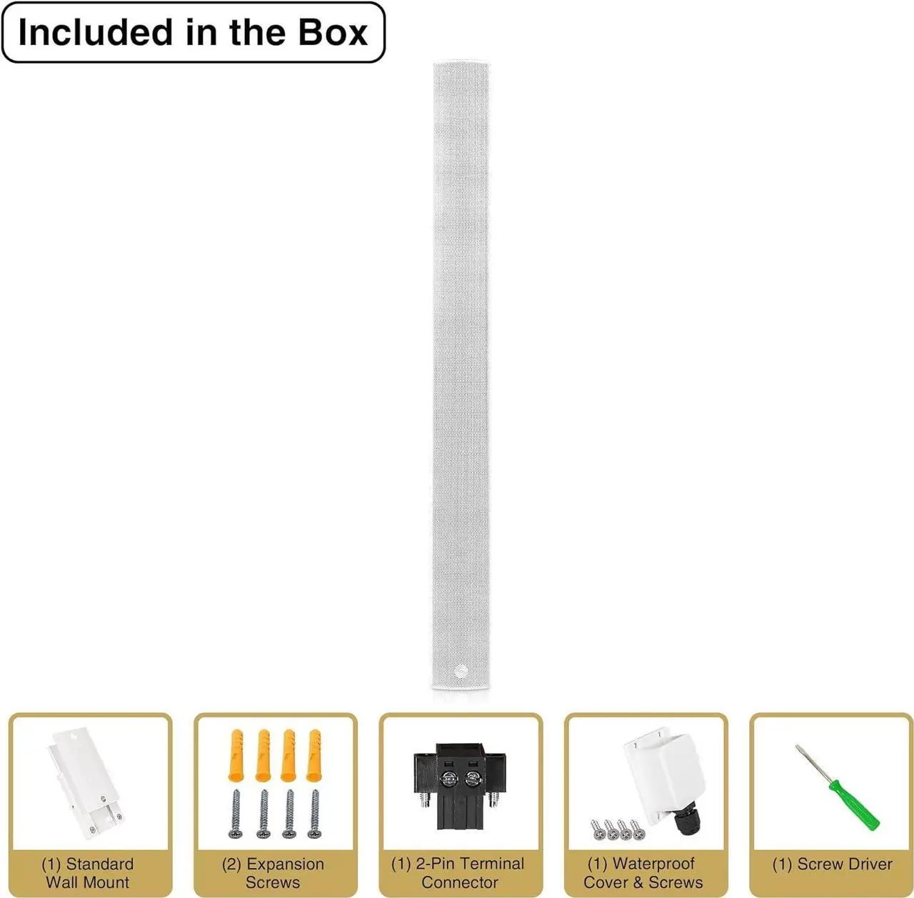 Alt view image 7 of 7 - Sound Town Weather-Resistant Compact Aluminum Line Array Column Speaker with Wall Mount Bracket, 10 x 3 Woofers, 6 x 1.2 Dome Tweeters, White, for Church, Indoor & Outdoor Installation (CARPO-M106W)