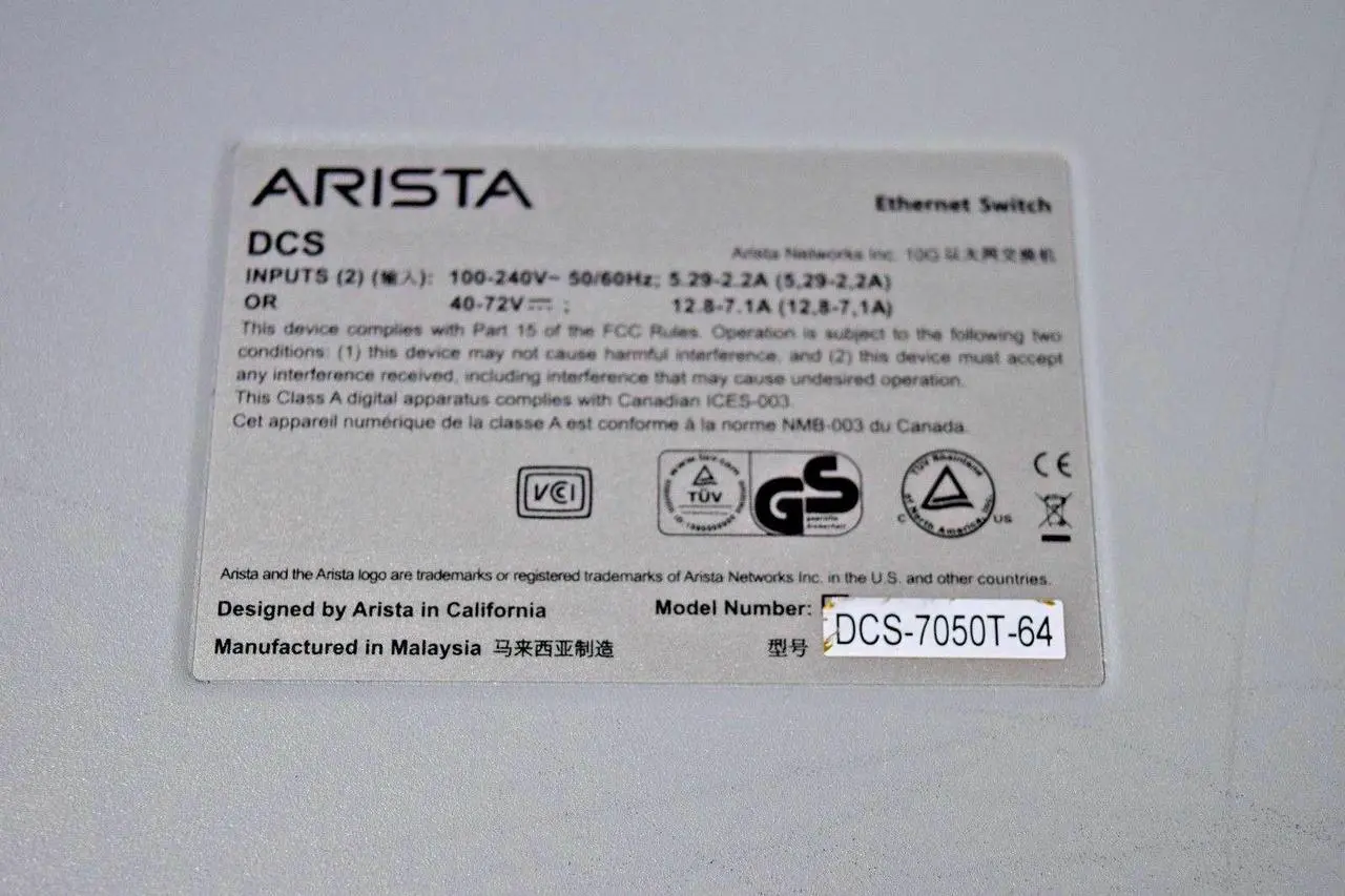 Alt view image 4 of 6 - Arista DCS-7050TX-64-R 48x RJ45 1/10GBASE-T 4x QSFP+ Switch R-F Air 2x AC PSU HSS