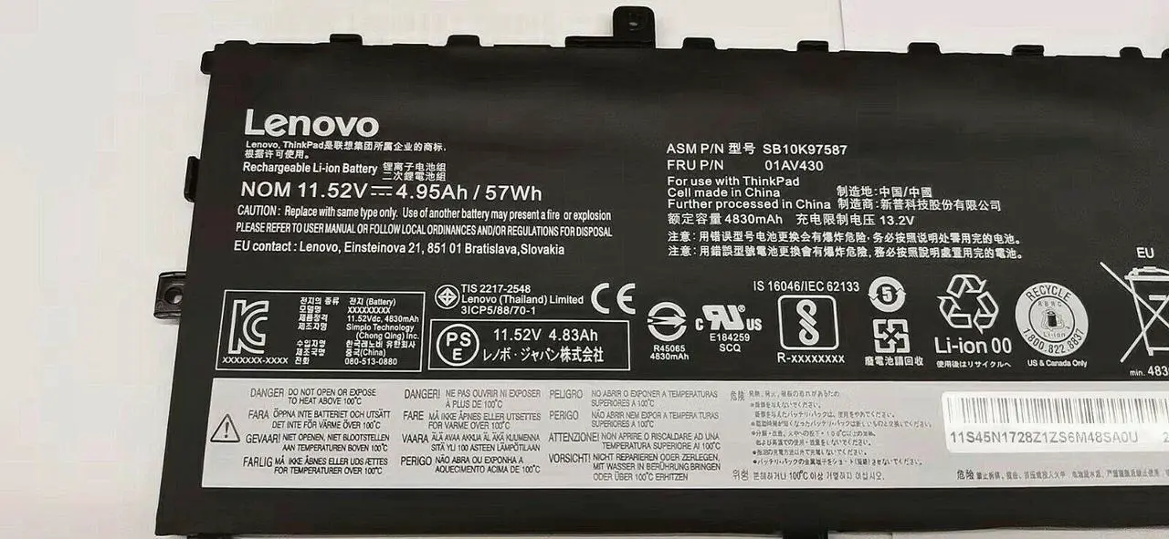 Alt view image 2 of 5 - New Genuine OEM Lenovo Battery 57Wh SB10K97587 SB10K97588 01AV494 SB10K97586 01AV429 SB10K97586 ThinkPad X1 Carbon 5th Gen 2017 6th Gen 2018 Series 11.52V 01AV431 01AV430