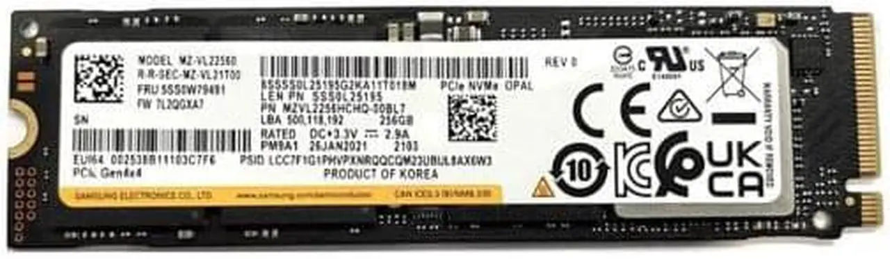 Main image of 256GB SSD Samsung PM9A1 MZ-VL22560 PCIe Gen4x4 NVMe M.2 2280 MZVL2256HCHQ 80mm