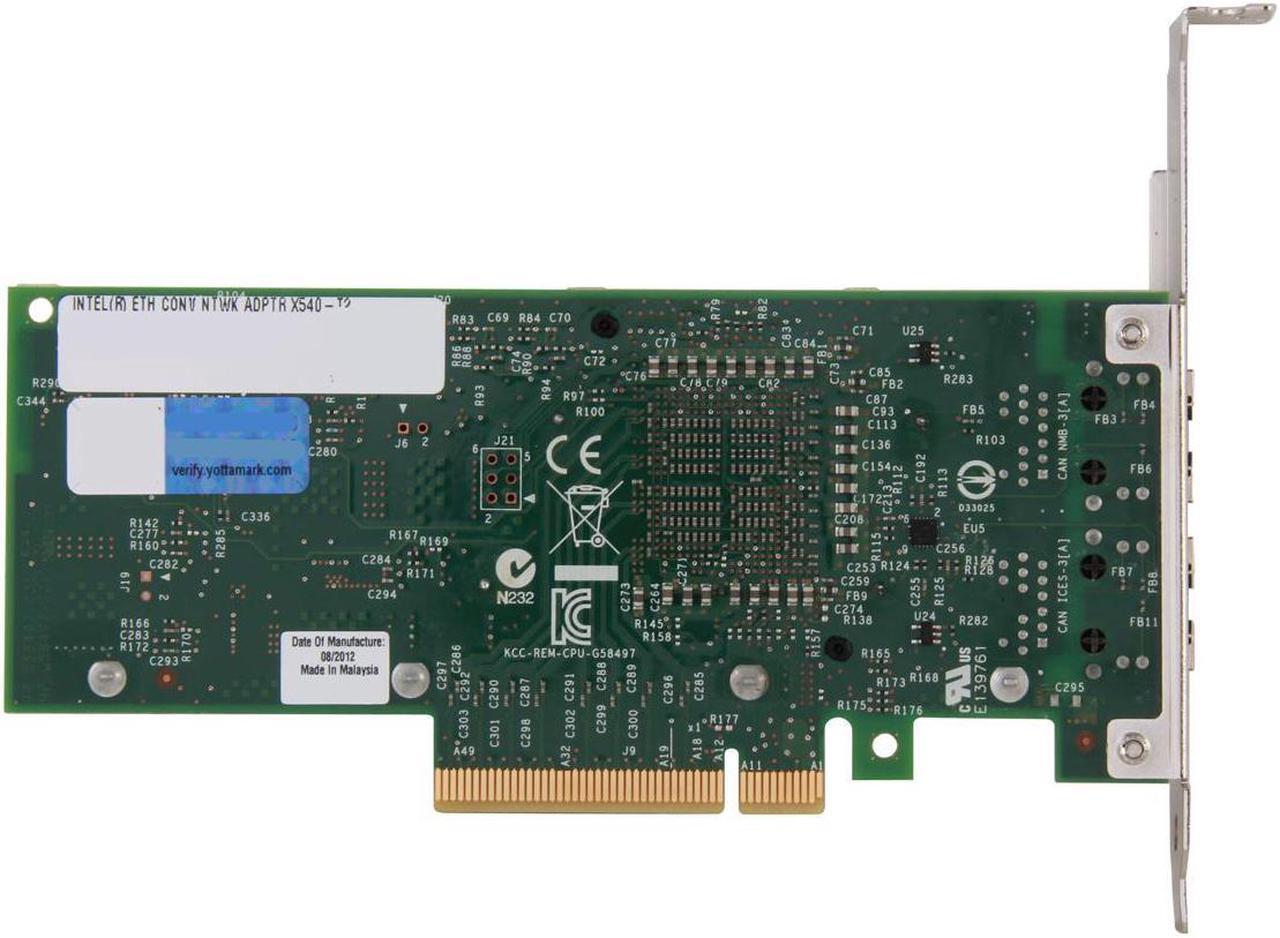 Alt view image 3 of 10 - Intel X540T2 Ethernet Converged Network Adapter /10Gbps/100Mbps/1Gbps PCI Express 2.1 x8 2 x RJ45