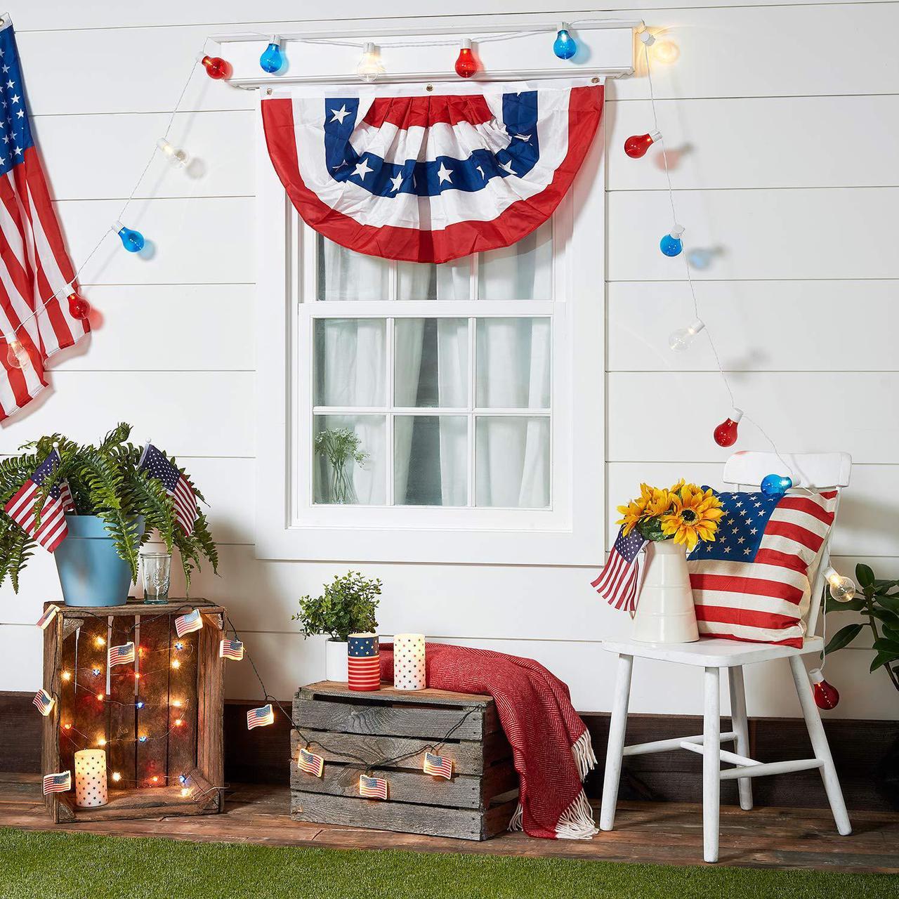 Alt view image 5 of 5 - Lights4fun, Inc. 10 American Flag Battery Operated Indoor & Outdoor LED String Lights