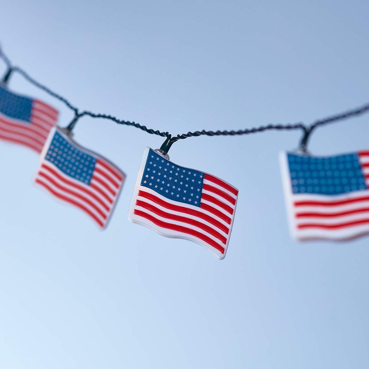 Alt view image 2 of 5 - Lights4fun, Inc. 10 American Flag Battery Operated Indoor & Outdoor LED String Lights