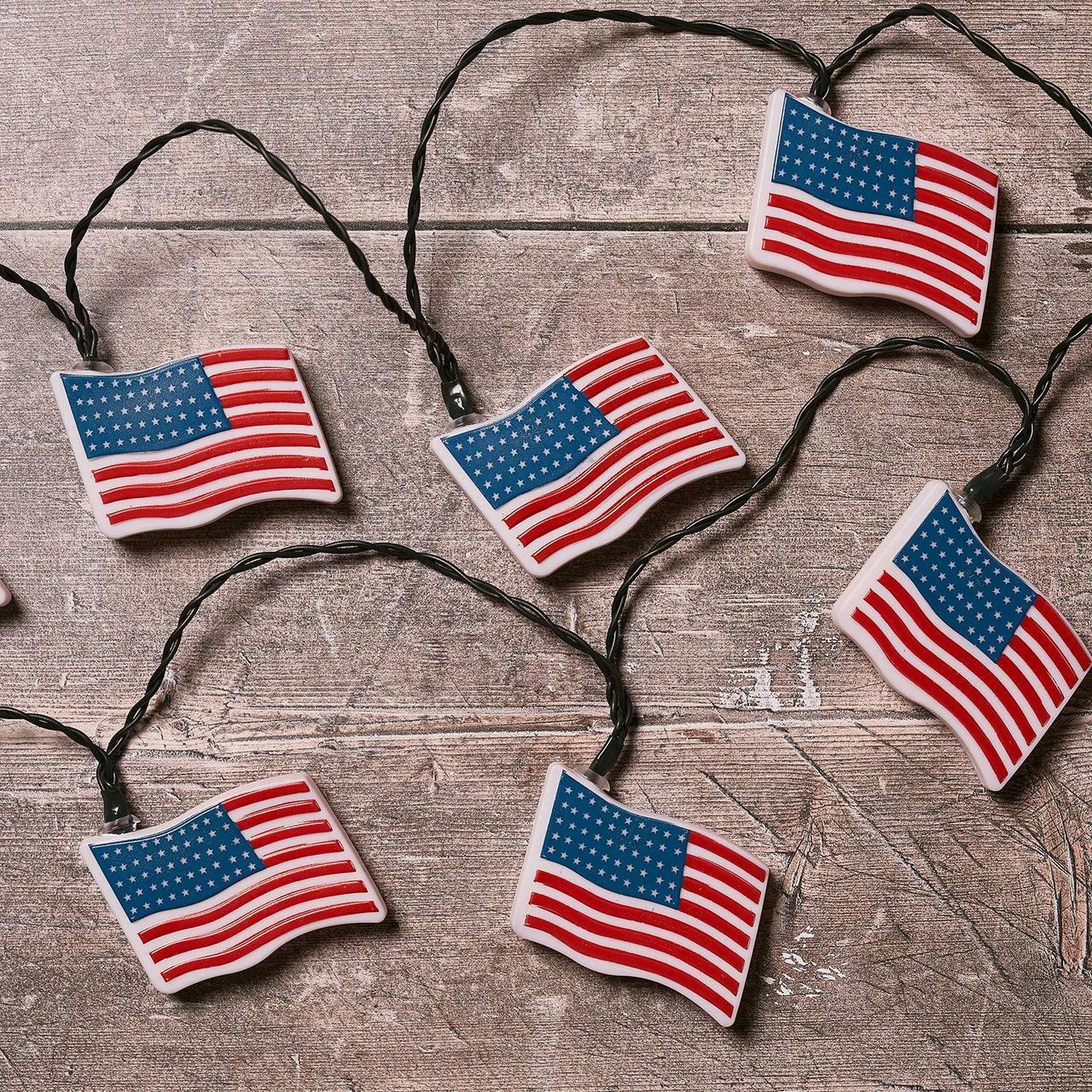 Alt view image 4 of 5 - Lights4fun, Inc. 10 American Flag Battery Operated Indoor & Outdoor LED String Lights