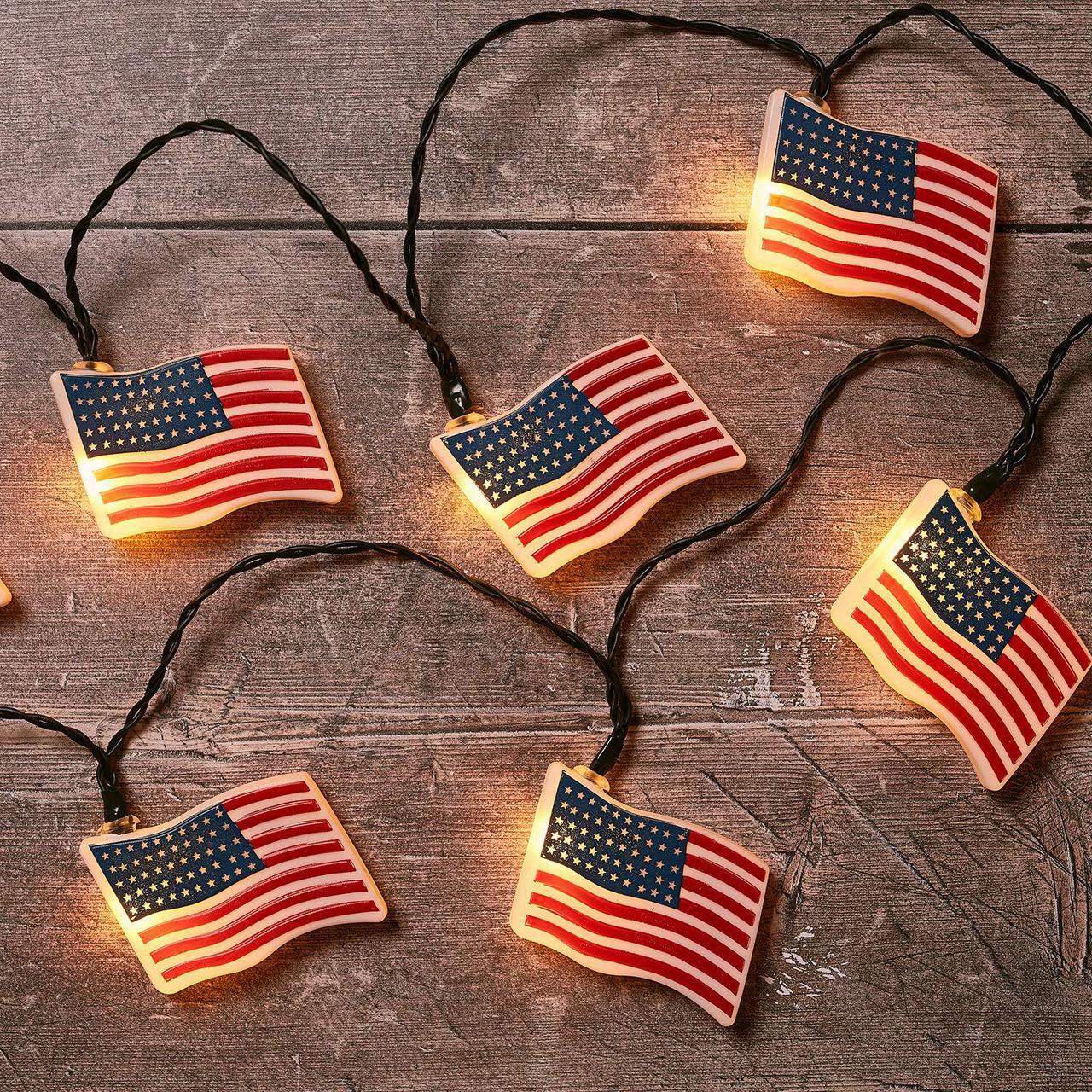 Alt view image 3 of 5 - Lights4fun, Inc. 10 American Flag Battery Operated Indoor & Outdoor LED String Lights