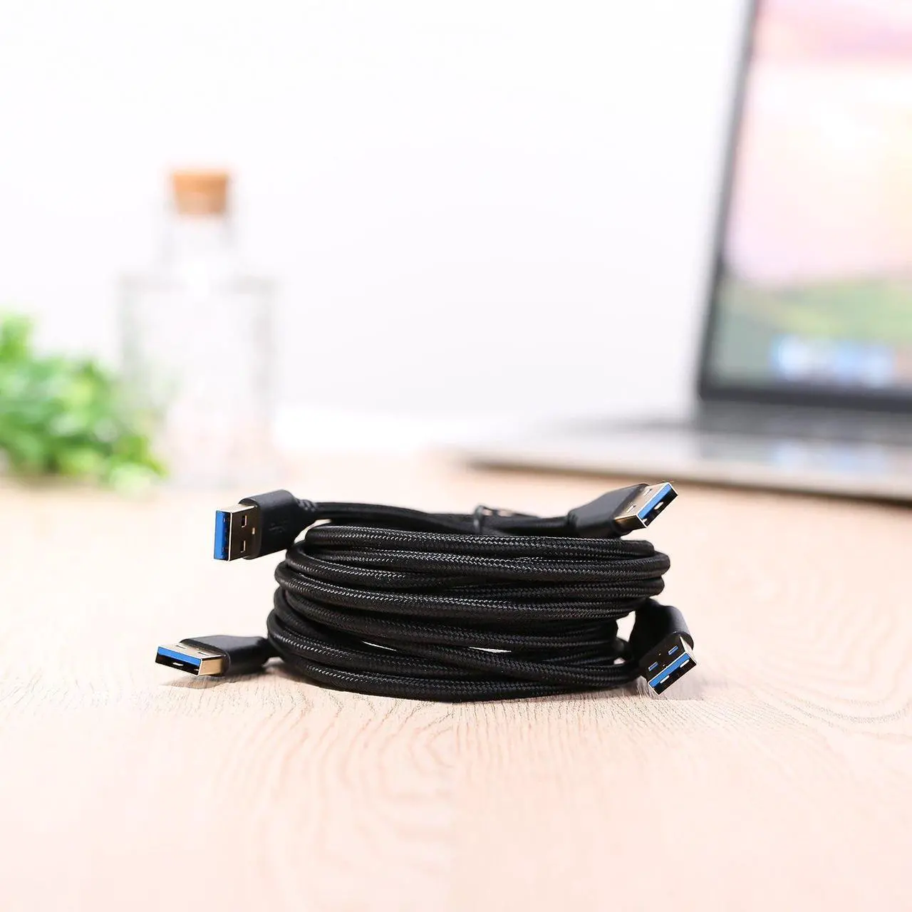 Alt view image 7 of 7 - USB 3.0 Cable Male to Male 2-Pack Braided 6ft USB to USB Cable Type A Male Double End USB Cord Compatible Hard Drive Enclosures DVD Player Laptop Cooler - Black