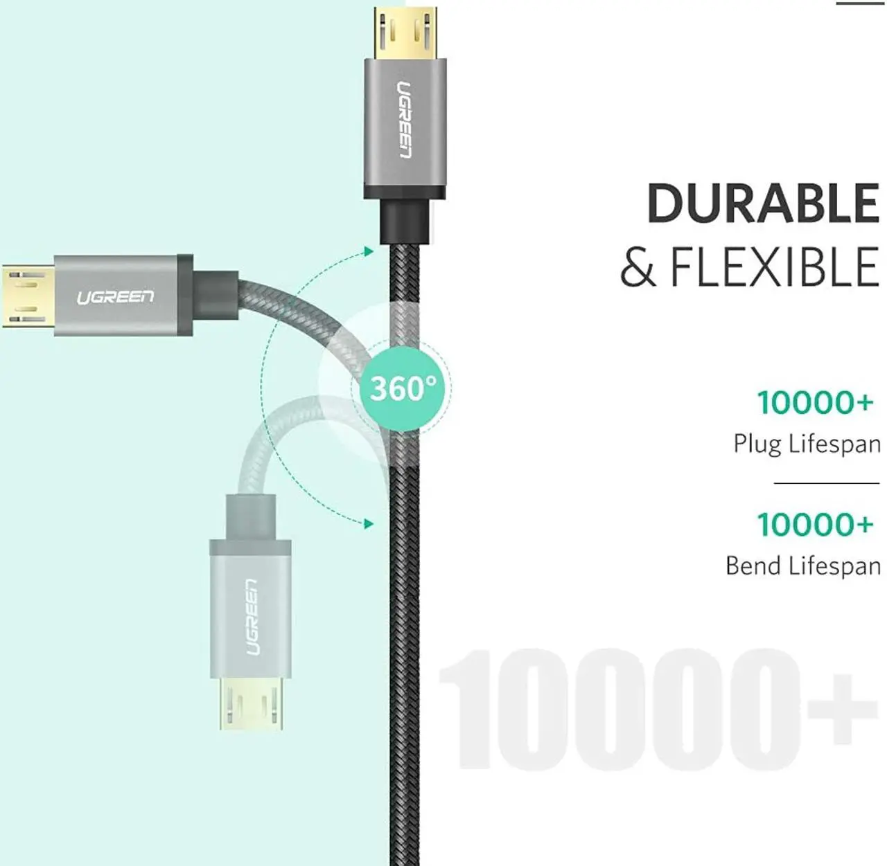Alt view image 5 of 7 - UGREEN Micro USB Cable Nylon Braided Fast Quick Charger Cable USB to Micro USB 2.0 Android Charging Cord for Samsung Galaxy S7 S6, Note, LG, Nexus, Nokia, PS4, Xbox One Controller (6ft, Black)