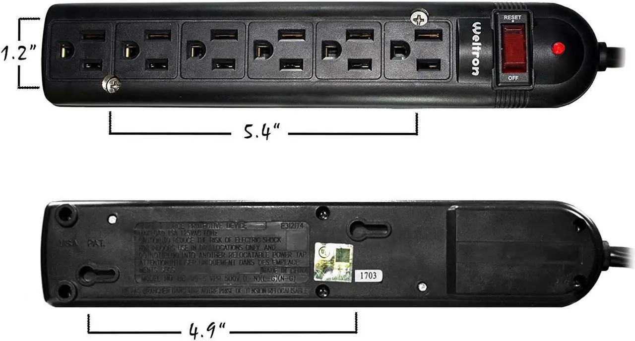 Alt view image 3 of 7 - Weltron - Mountable Surge Protector 6 ft. (WSP-600PLF-6BK)