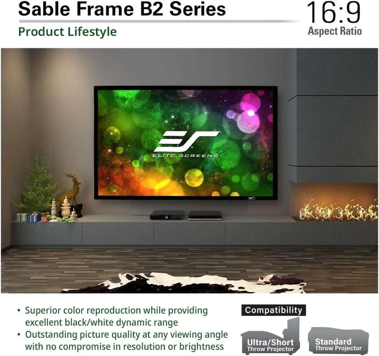 Alt view image 17 of 20 - Elite Screens Sable Frame B2, 120-INCH Diag. 16:9, Active 3D 4K / 8K Ultra HD Fixed Frame Home Theater Projection Projector Screen with Kit, SB120WH2
