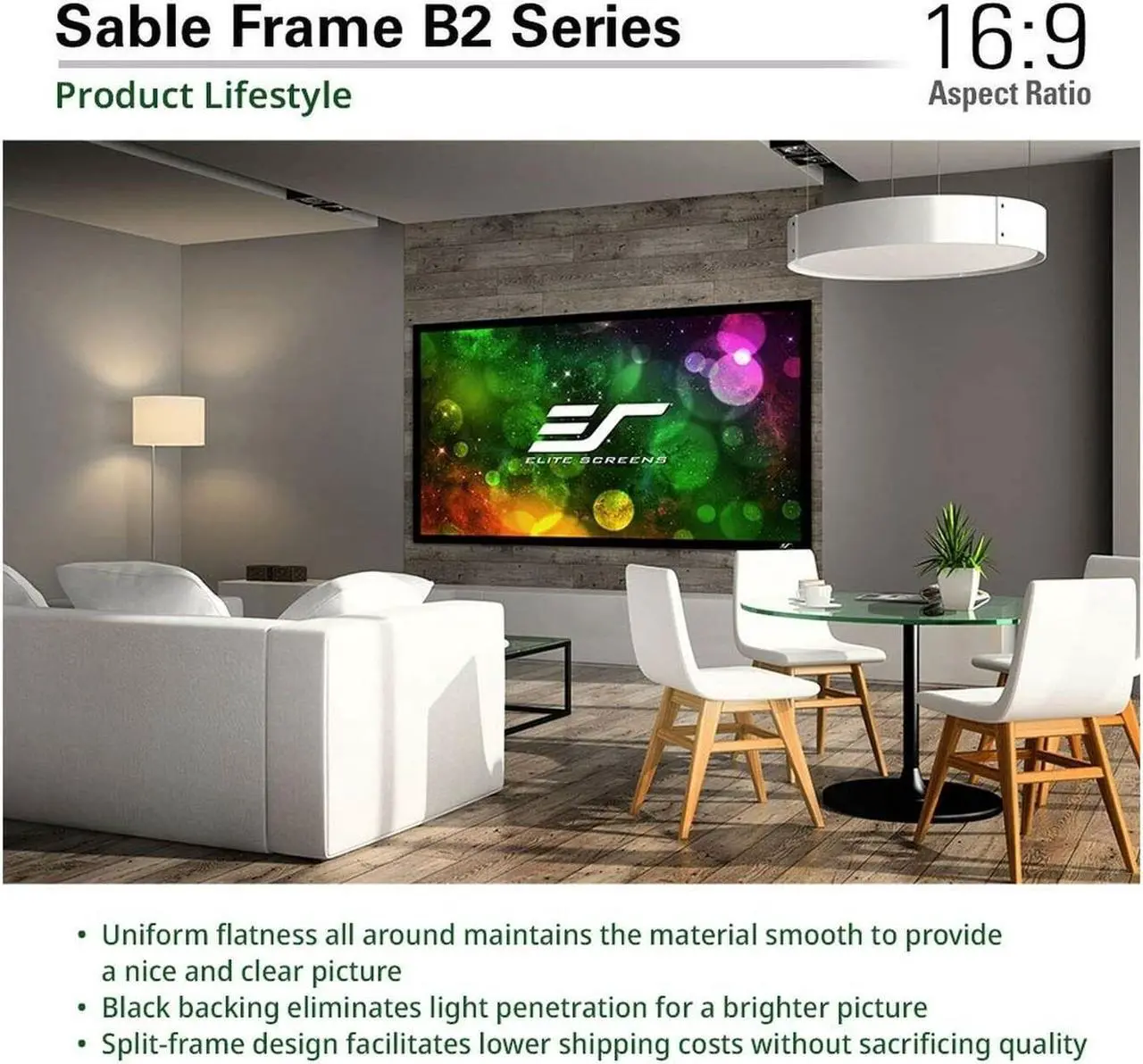 Alt view image 15 of 20 - Elite Screens Sable Frame B2, 120-INCH Diag. 16:9, Active 3D 4K / 8K Ultra HD Fixed Frame Home Theater Projection Projector Screen with Kit, SB120WH2