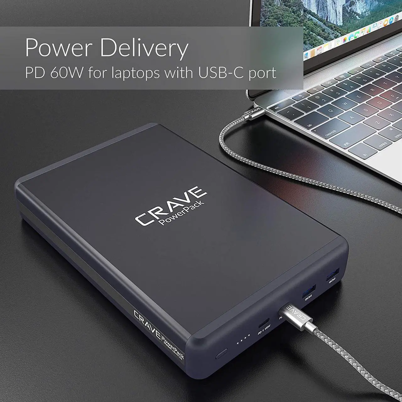 Alt view image 2 of 6 - PD Power Bank 50000mAh, Crave PowerPack Portable Battery Pack Charger [Power Delivery PD 3.0 USB-C 60W + Quick Charge QC 3.0 Dual Ports] for MacBook, iPhone, Samsung, and More