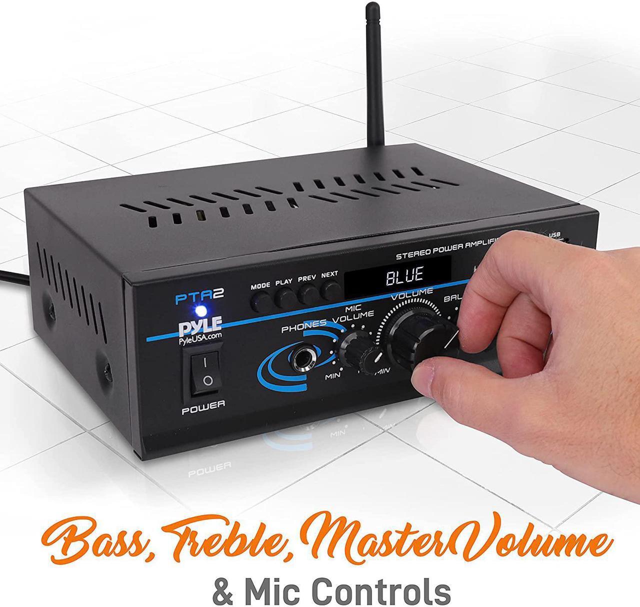Alt view image 10 of 20 - Home Audio Power Amplifier System - 2X40W Mini Dual Channel Mixer Sound Stereo Receiver Box w/ AUX, Mic Input - For Amplified Speakers, PA, CD Player, Theater via RCA, Studio Use - Pyle PTA2