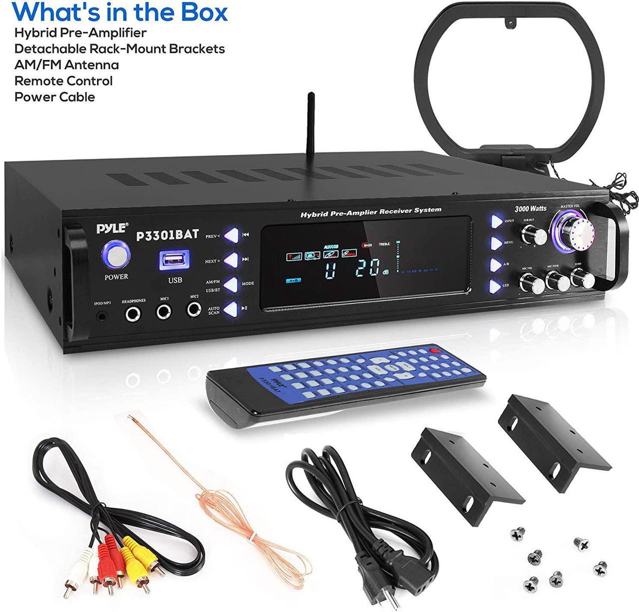 Alt view image 14 of 20 - Wireless Bluetooth Home Stereo Amplifier - Hybrid Multi-Channel 3000 Watt Power Amplifier Home Audio Receiver System w/AM/FM Radio, MP3/USB,AUX,RCA Karaoke Mic in - Rack Mount, Remote - Pyle P3301BAT