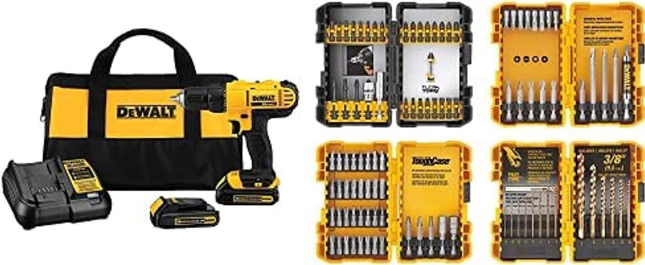 Main image of Dewalt 20V Max Cordless Drill/Driver Kit With Screwdriver/Drill Bit Set, 100-Piece (Dcd771C2 & Dwa2Fts100)
