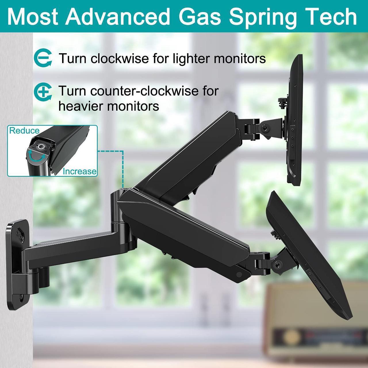 Alt view image 7 of 7 - Dual Monitor Wall Mount For 13 To 32 Inch Computer Screens, Gas Spring Wall Monitor Arm For 2 Monitors, Each Holds Up To 17.6Lbs, Full Motion Wall Monitor Mount With Vesa 75X75 100X100
