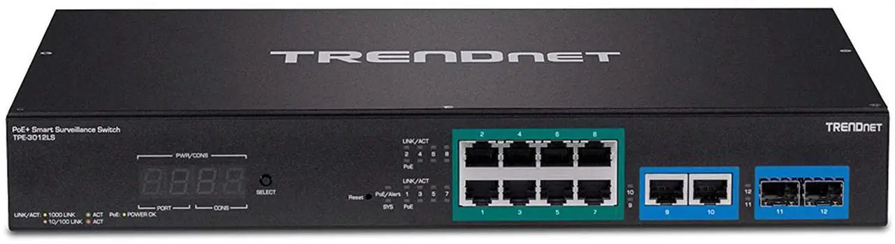 Alt view image 6 of 11 - TRENDnet 12-Port Gigabit PoE+ Smart Surveillance Switch with 8 x Gigabit PoE+ Ports; TPE-3012LS; 2 x Gigabit Ports; 2 x SFP Slots; 110W PoE Budget; Long Range PoE+; VLAN; QoS; LACP; ONVIF
