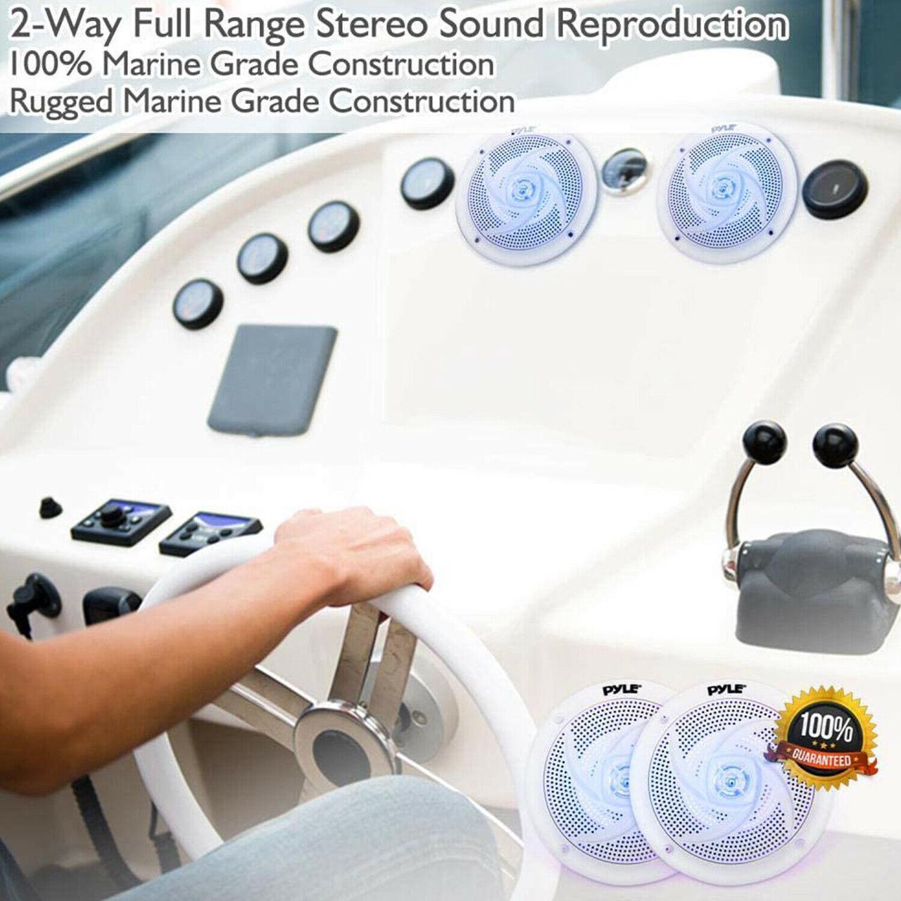 Alt view image 11 of 18 - Pyle PLMRS53WL 5.25 in. Waterproof Rated Marine Speakers with LED lights, White - 180 Watt