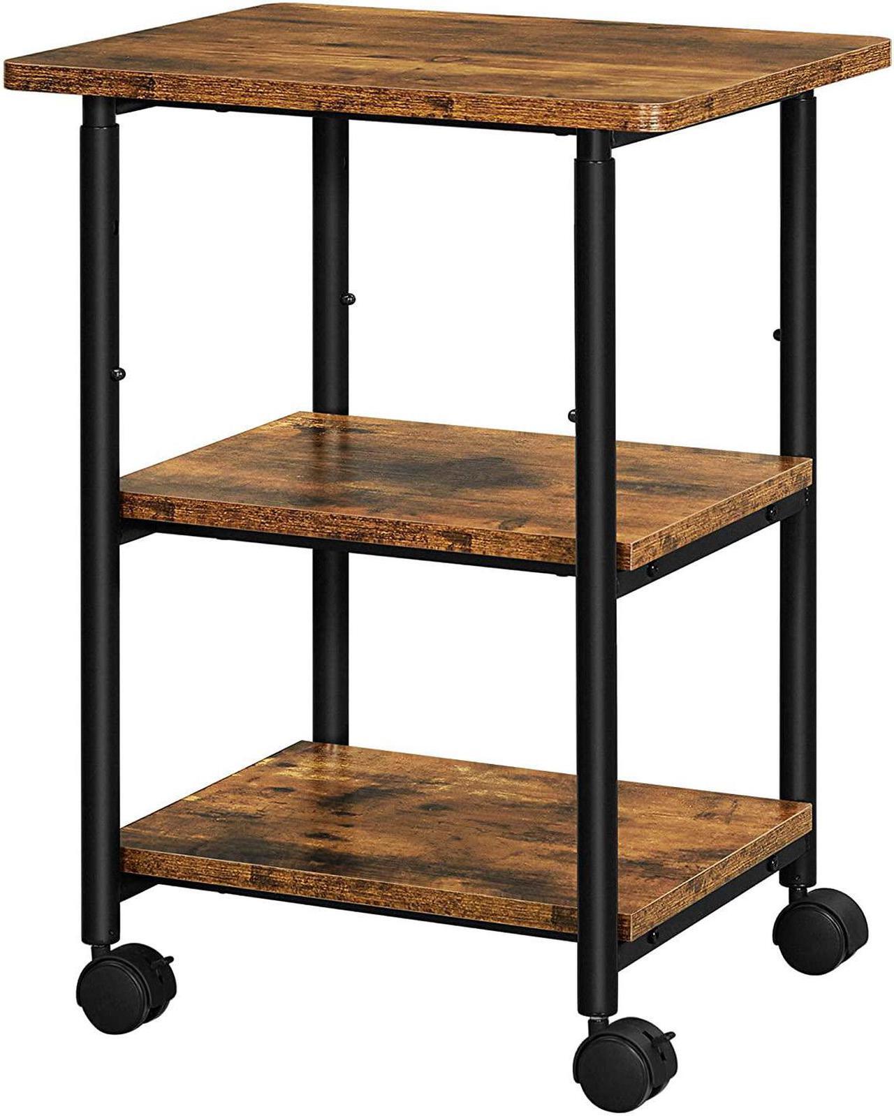 Main image of Industrial Printer Stand, 3-Tier Machine Cart With Wheels And Adjustable Table Top, Heavy Duty Storage Rack For Office And Home, Rustic Brown And Black Uops003B01