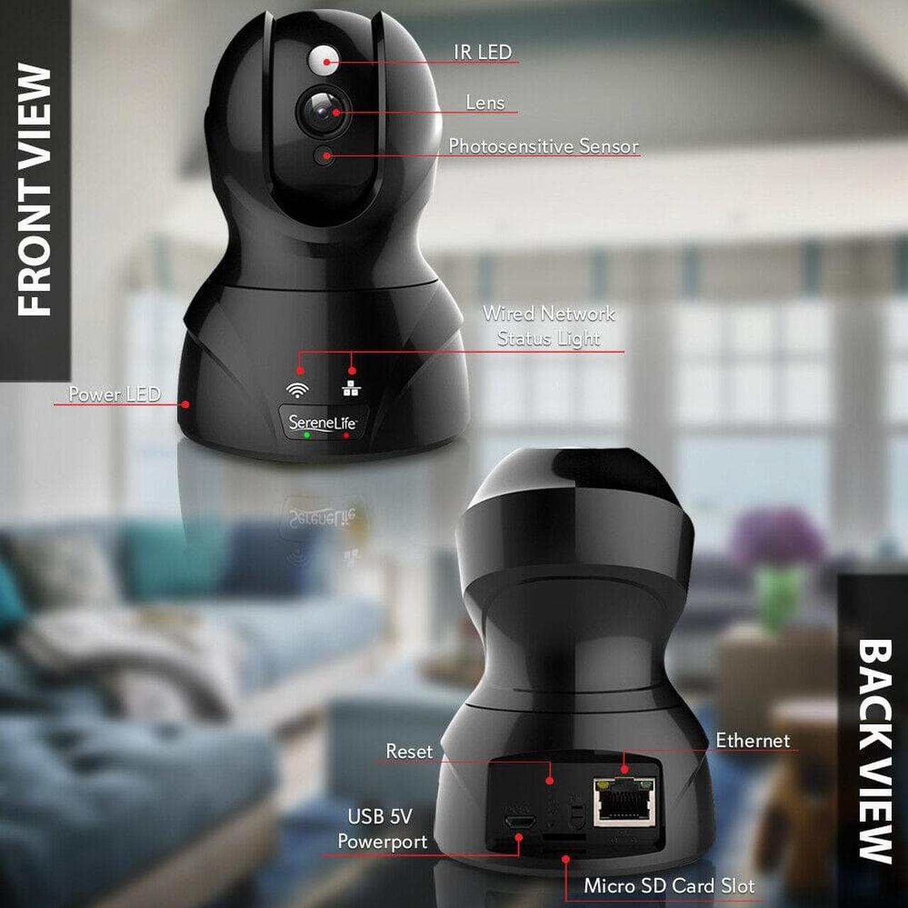 Alt view image 9 of 14 - SereneLife Indoor Wireless IP Camera - HD 1080p Network Security Surveillance Home Monitoring w/ Motion Detection, Night Vision, PTZ, 2 Way Audio - iPhone Android Mobile PC WiFi - IPCAMHD82