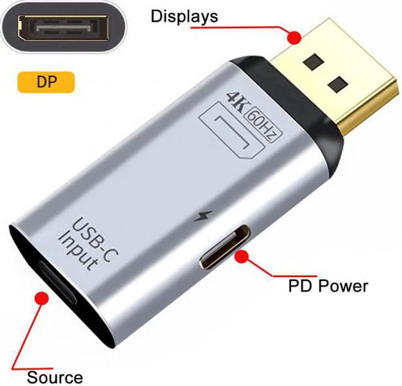 Alt view image 7 of 7 - CYSM USB-C Type C Female Source to Displayport DP Sink HDTV & PD Power Adapter 4K 60hz 1080p for Phone & Laptop