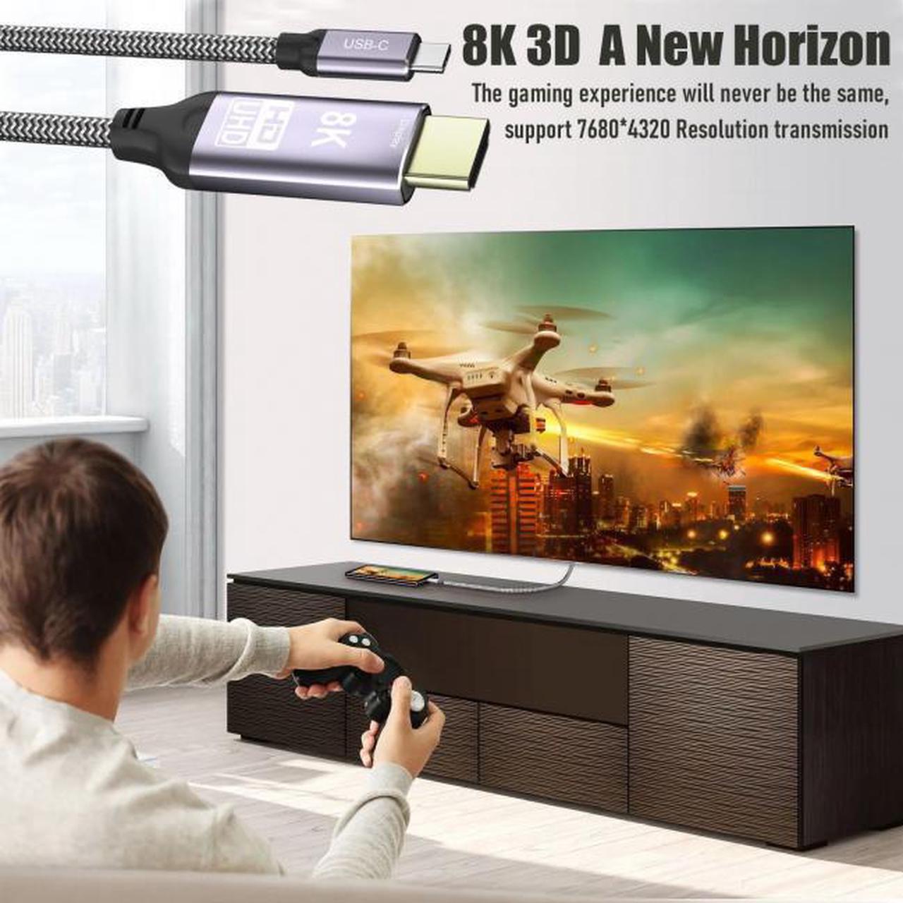 Alt view image 4 of 7 - Jimier CY UC-139-1.8M USB4 USB-C Type-C Source to HDMI 2.0 Display 8K 60HZ UHD 4K HDMI Male Monitor Cable Connector 1.8m 6ft