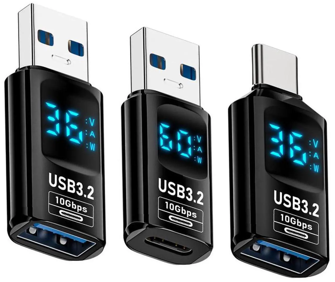 Main image of Xiwai 3pcs/lot Type-C Smart LED Display USB-C to USB3.2 Type-A Adapter 10Gbps Data Current Voltage Fast Charging Monitoring Display Tester Detector