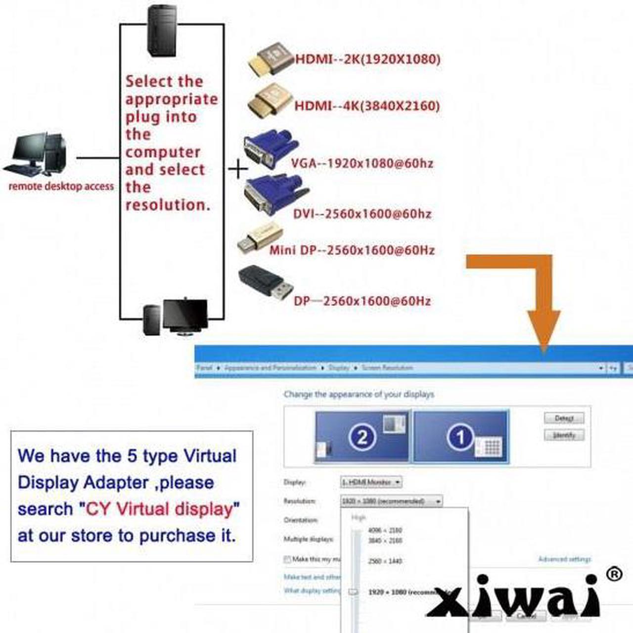 Alt view image 4 of 4 - Xiwai CY Virtual Display Adapter DVI DDC EDID Dummy Plug Headless Ghost Display Emulator 2560x1600p@60Hz