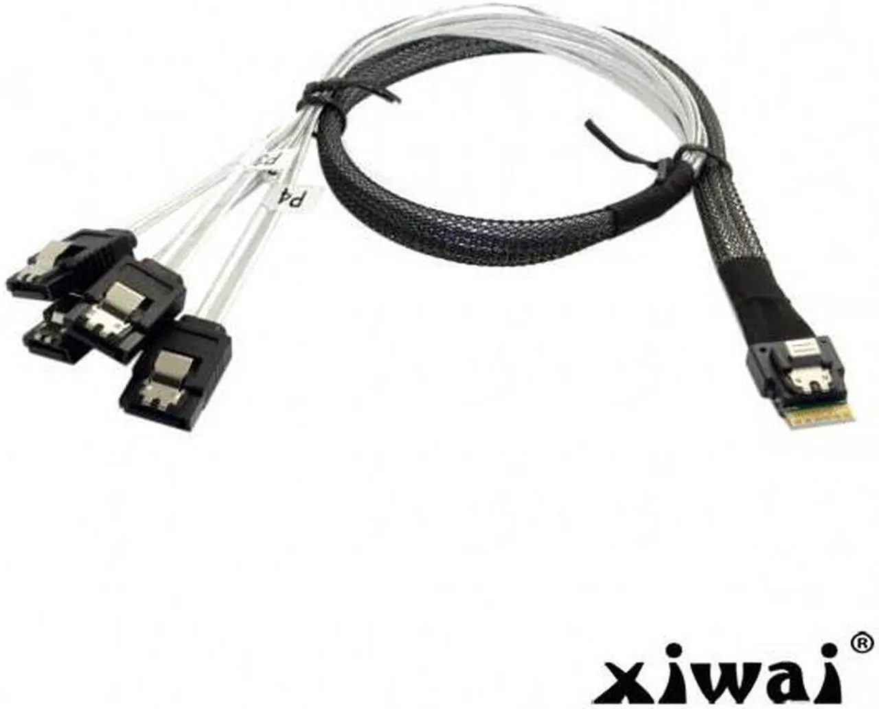 Alt view image 4 of 4 - Xiwai Slimline SAS 4.0 SFF-8654 4i 38pin Host to 4 SATA 7pin Target Hard Disk Fanout Raid Cable 50cm