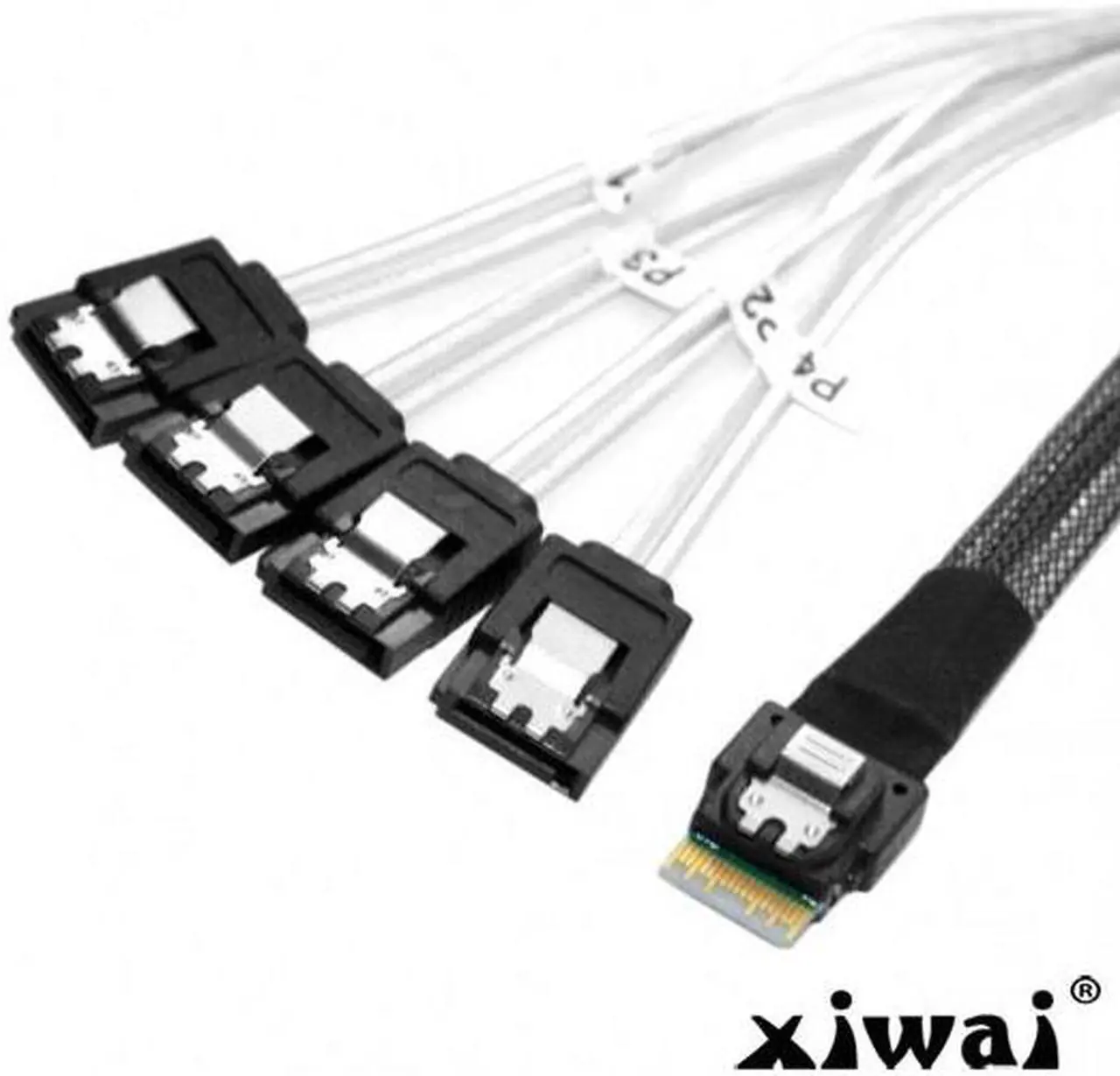 Main image of Xiwai Slimline SAS 4.0 SFF-8654 4i 38pin Host to 4 SATA 7pin Target Hard Disk Fanout Raid Cable 50cm