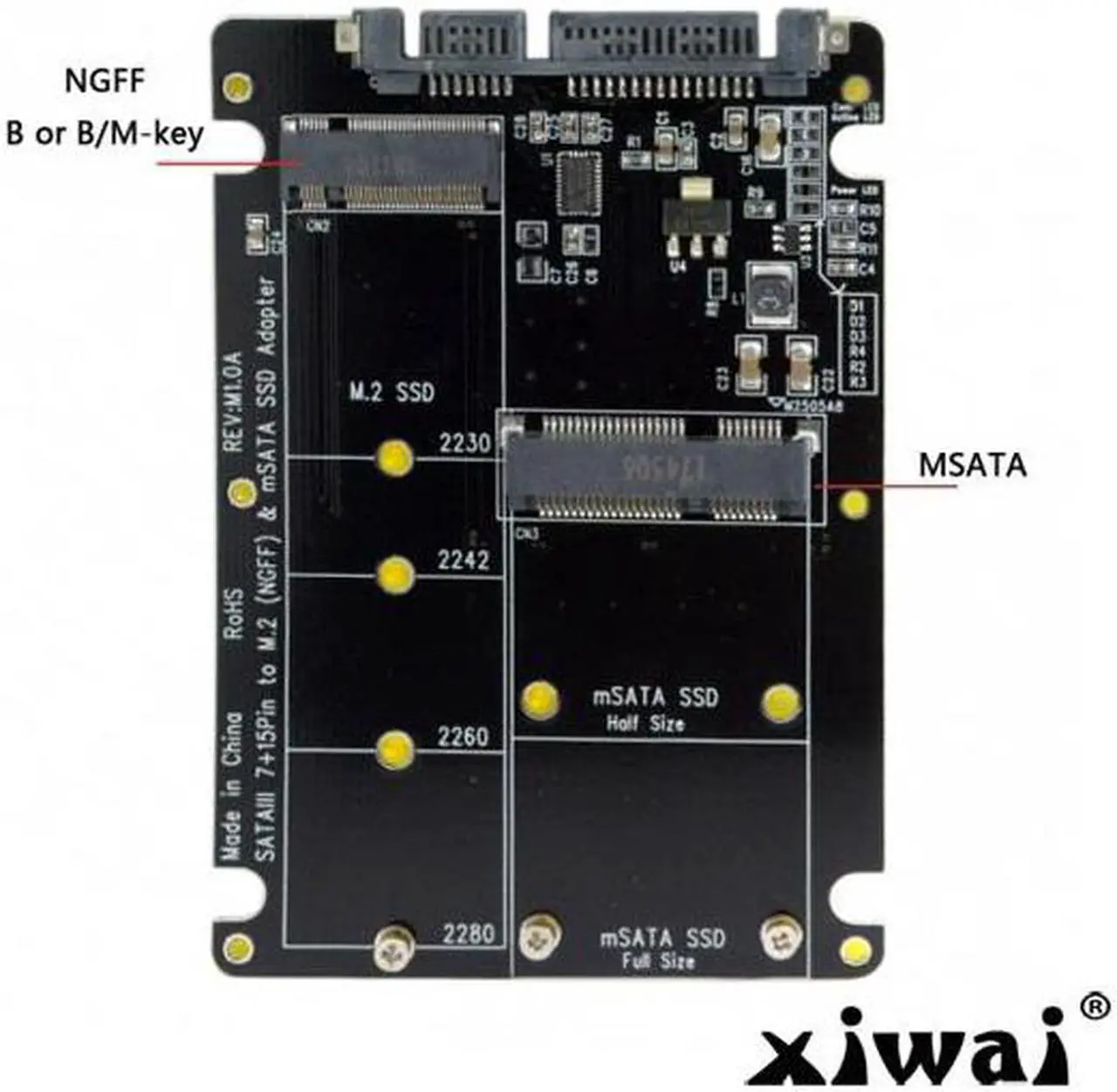 Alt view image 3 of 5 - Xiwai 2 in 1 Combo M.2 NGFF B-key & mSATA SSD to SATA 3.0 Adapter Converter Case Enclosure