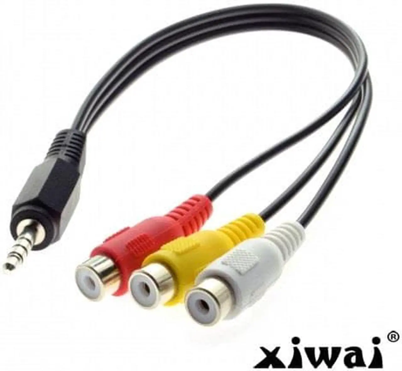Alt view image 2 of 4 - Xiwai 3.5mm 1/8" Male Stereo Car AUX to 3 RCA AV Female Cord Audio Video Composite Cable 20cm