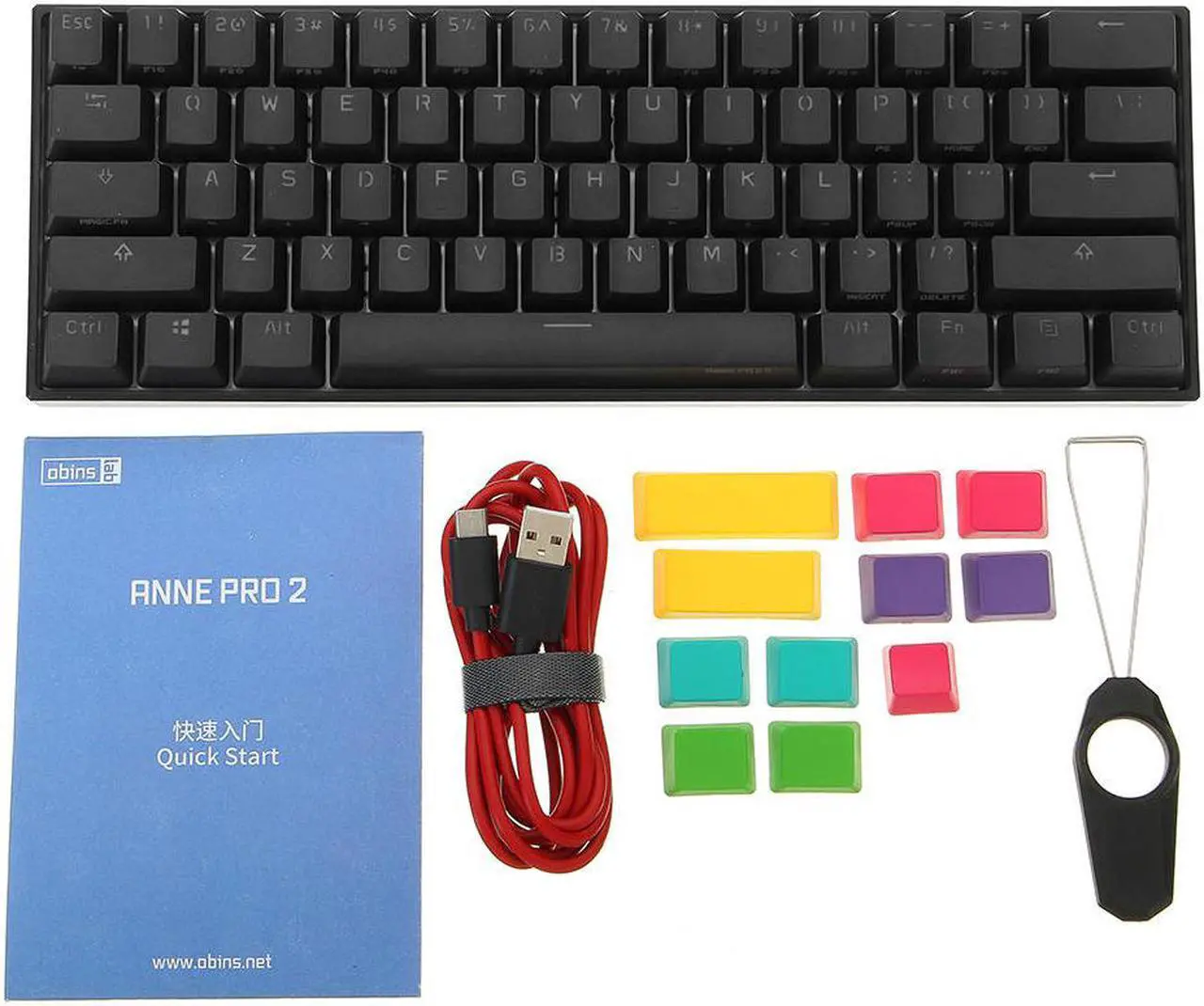 Alt view image 7 of 7 - Anne Pro 2 60% Mechanical Keyboard Wired/Wireless Dual Mode Full RGB Double Shot PBT - Red Switch