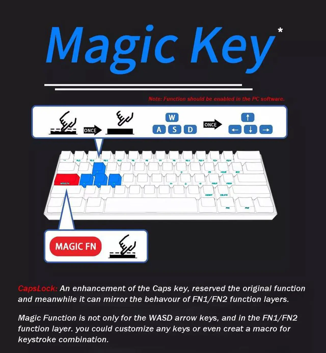 Alt view image 6 of 7 - Anne Pro 2 60% Mechanical Keyboard Wired/Wireless Dual Mode Full RGB Double Shot PBT - Red Switch